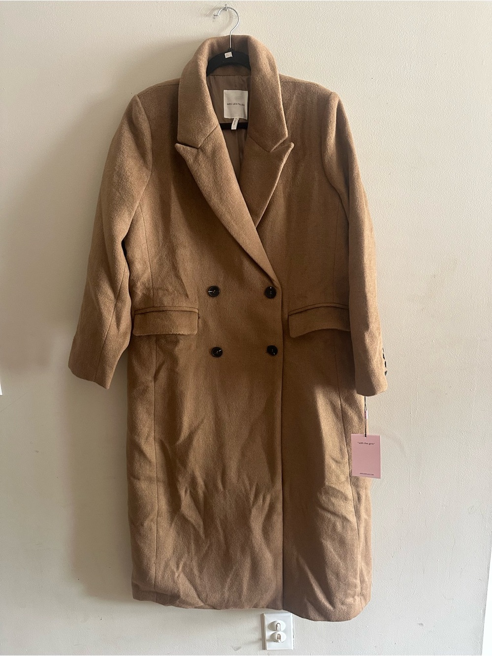 ✨Avec Les Filles Double-Breasted Camel/Tan Wool-Blend Pea Coat